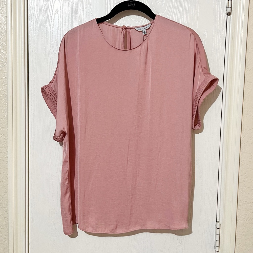 NWT! Naked Zebra Rose Pink Short Sleeve Blouse Career Work Office Boxy Small